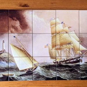 Old Ship Scenery Ceramic Tile Mural.