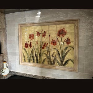 Poppy Ceramic Tile Mural Backsplash.