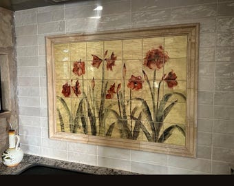 Poppy Ceramic Tile Mural Backsplash.