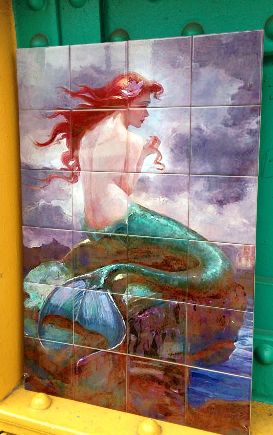 Decorative handmade ceramic tile Mural of Mermaid. F39 Etsy