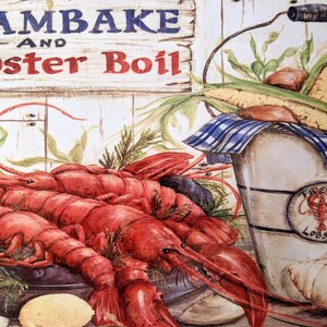 Clambake and Lobster Boil Ceramic Wall Art Tile, 8&quot; by 12&quot; Glossy Finish, With Or Without A Frame.