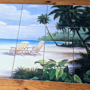 The Beach Ceramic Tile Mural Backsplash.