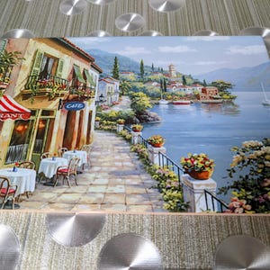 Azulejo/placa de cerámica decorativa para pared, hecha a mano, con paisaje griego