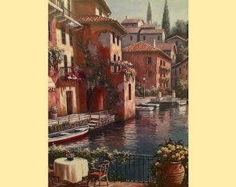 Płytki ceramiczne ścienne Santorini, Grecja, 8" x 12" z błyszczącym wykończeniem, z ramą lub bez.