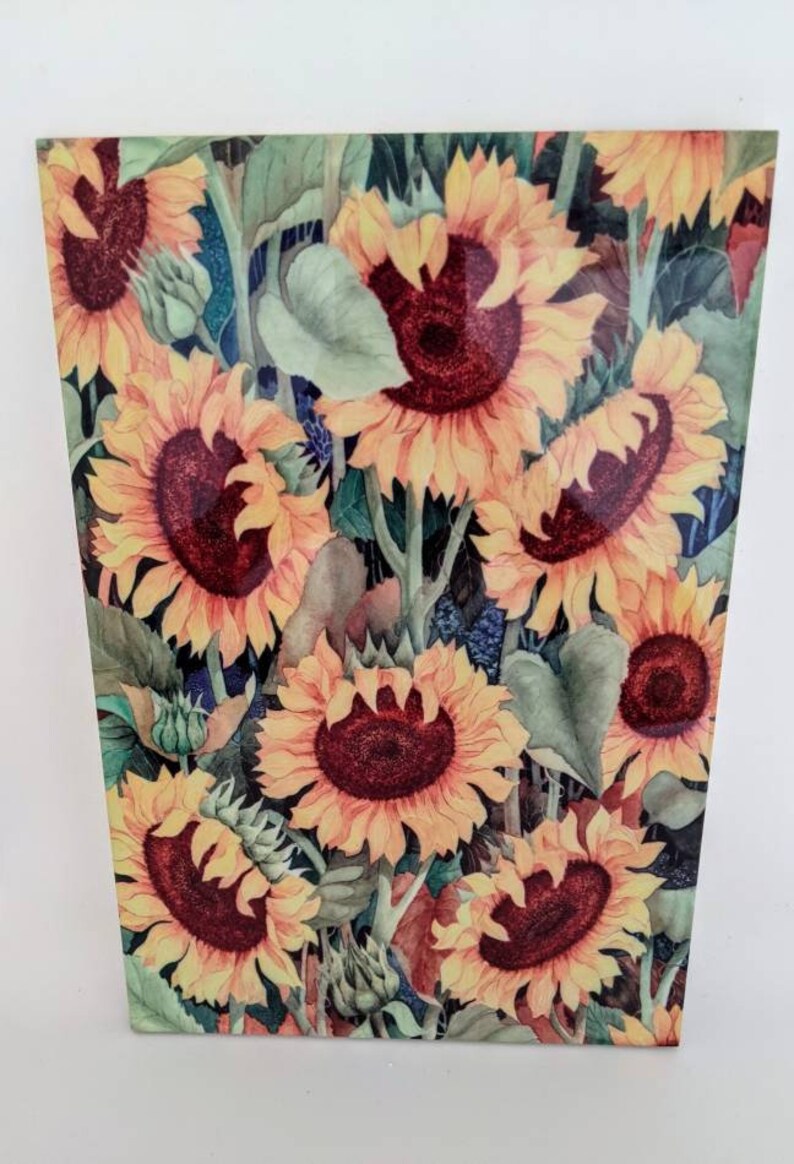 Sunflowers Ceramic Wall Art Tile 8 by 12 Glossy Etsy