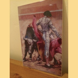 Matador Bullfighting Ceramic Wall Art Tile, 8&quot; by 12&quot; Glossy Finish, With Or Without A Frame.
