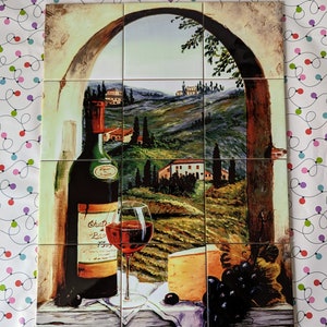Wine cheese and country Ceramic Tile Mural Backsplash.