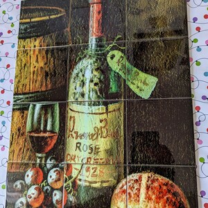 Bread wine and grapes Ceramic Tile Mural Backsplash.