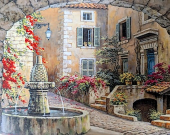 Płytka ścienna z motywem włoskiego sądu, 8" x 12", wykończenie błyszczące, z ramą lub bez.