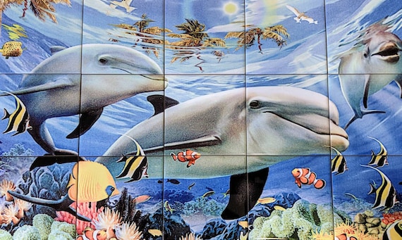 Decorative Handmade Ceramic Tile Mural Of Dolphins F154 Tile Etsy
