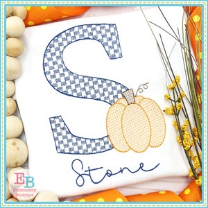 Checkered Pumpkin Embroidery Font, INSTANT DOWNLOAD, Multiple Sizes & Formats, Machine Digital Design File, Fall Alphabet, Sketch