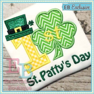 My First St Patty's Day Applique, INSTANT DOWNLOAD, Multiple Sizes & Formats, Machine Embroidery Digital Design File, 1st St Patricks Clover