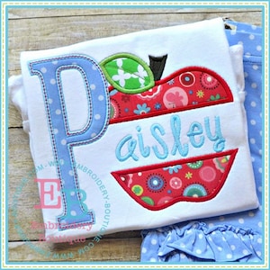 Apple Applique Alphabet, INSTANT DOWNLOAD, Multiple Sizes and Formats, Machine Embroidery Digital Design File, Back to School Design