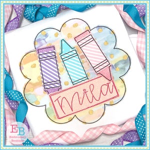 Crayon Name Girl Circle Applique, INSTANT DOWNLOAD, Multiple Sizes & Formats, Machine Embroidery Digital File, Back to School, Kids Design