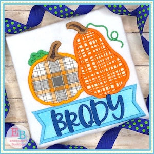 Pumpkin Banner Satin Stitch Applique, INSTANT DOWNLOAD, Multiple Sizes & Formats, Machine Embroidery Digital File, Vintage Fall Design