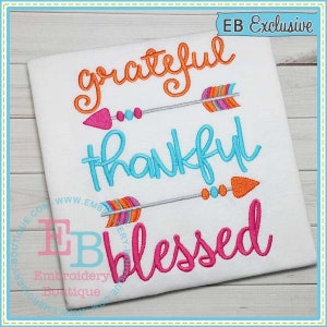 Grateful Embroidery Design, INSTANT DOWNLOAD, Multiple Sizes & Formats, Machine Applique Digital File, Fun Thanksgiving Words Saying