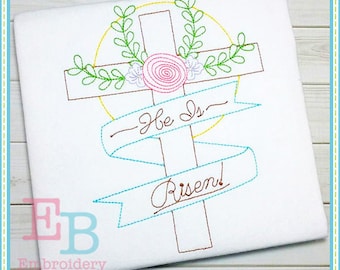He Is Risen Cross Embroidery Design: Vintage Easter File (Digital File)