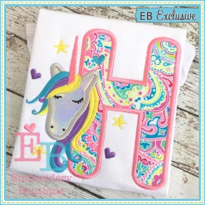 Unicorn Applique Alphabet: Machine Embroidery Font (Digital Design File)