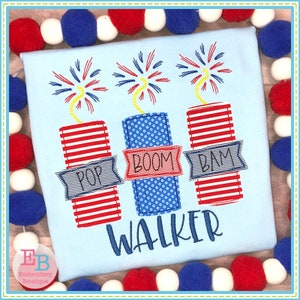 Pop Boom Bam Firework Trio Bean Applique, 4th July Design, INSTANT DOWNLOAD, Multiple Sizes and Formats, Machine Embroidery Digital File