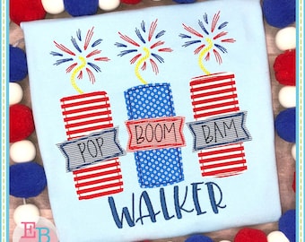 Firework Trio Bean Applique: 4th July Embroidery Design (Digital File)