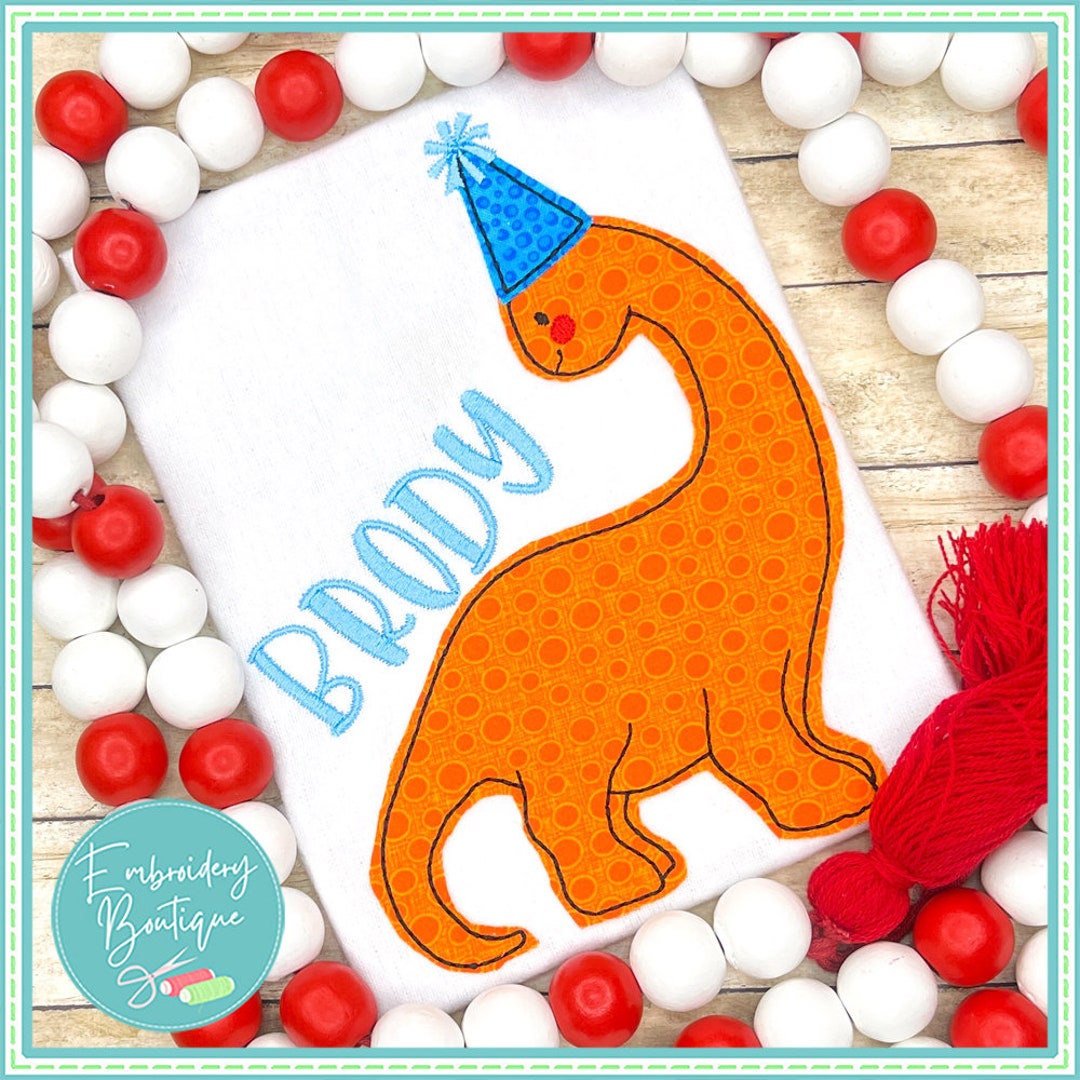 Birthday Dinosaur Bean Stitch Applique: Machine Embroidery File ...