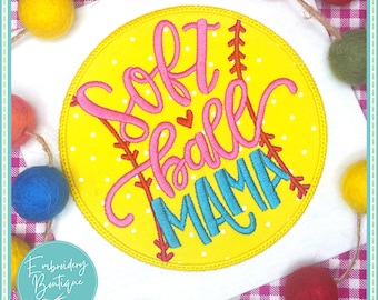 Softball Mama Applique: Machine Embroidery Digital Design (Instant Download)