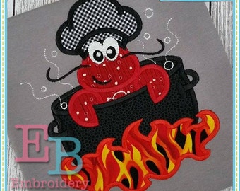 Crawfish Boil Applique Design: Chef Hat, Summer Beach Embroidery (Digital File)