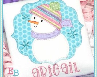 Snowman Girl Applique: Xmas Festive Embroidery Design (Digital File)