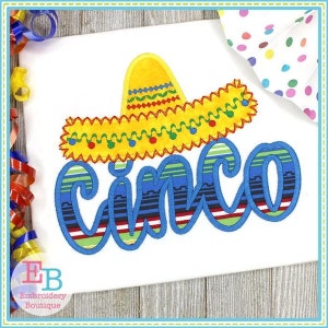 Cinco Applique, INSTANT DOWNLOAD, Multiple Sizes & Formats, Machine Embroidery Digital  File, Mexican Cinco De Mayo Sombrero Design