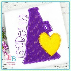 Megaphone Heart Applique, INSTANT DOWNLOAD, Multiple Sizes & Formats, Machine Applique Embroidery Digital File, Fun Sports Design