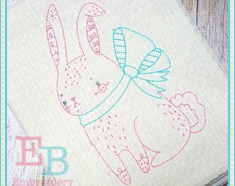 Vintage Stitch Bunny Machine Embroidery Design (Digital File)