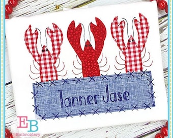 Crawfish Banner Applique: Seafood Embroidery Design (Digital File)