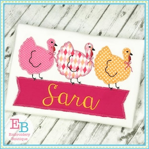 Turkey Trio Blanket Stitch Applique, INSTANT DOWNLOAD, Multiple Sizes & Formats, Machine Embroidery Digital File, Fun Thanksgiving Design