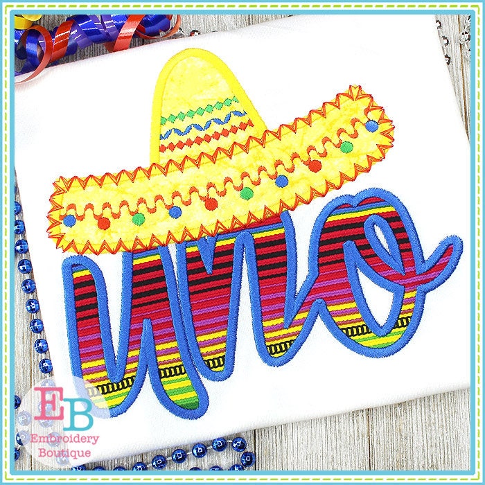Uno Applique, Uno Embroidery Design, Mexican Design, Sombrero Design,…