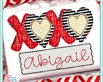 XOXO Bean Stitch Applique: Valentine Embroidery Design (Digital Download)