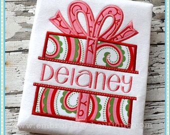 Split Christmas Present Applique, Machine Embroidery Design (Digital File)