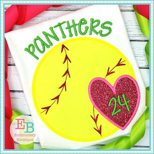 Baseball Softball Heart Satin Applique, INSTANT DOWNLOAD, Multiple Sizes and Formats, Machine Embroidery Digital Design File, Sports Fan