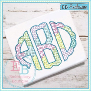 Scalloped Sketch Patchwork Alphabet, INSTANT DOWNLOAD, Multiple Sizes and Formats, Machine Embroidery Digital File, Scallop Font Letters
