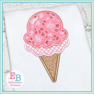 Double Dip Ice Cream Cone Applique, INSTANT DOWNLOAD, Multiple Sizes & Formats, Machine Embroidery Digital File, Summer Beach Fun Design