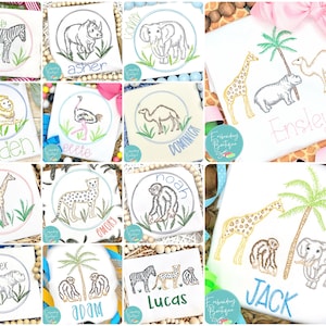 Zoo Watercolor Embroidery Design Bundle, Animal Safari Designs, INSTANT DOWNLOAD, Multiple Sizes & Formats, Machine Files, Jungle Animals