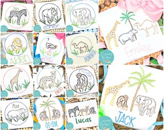 Zoo Animal Watercolor Embroidery Design Bundle (Instant Download)