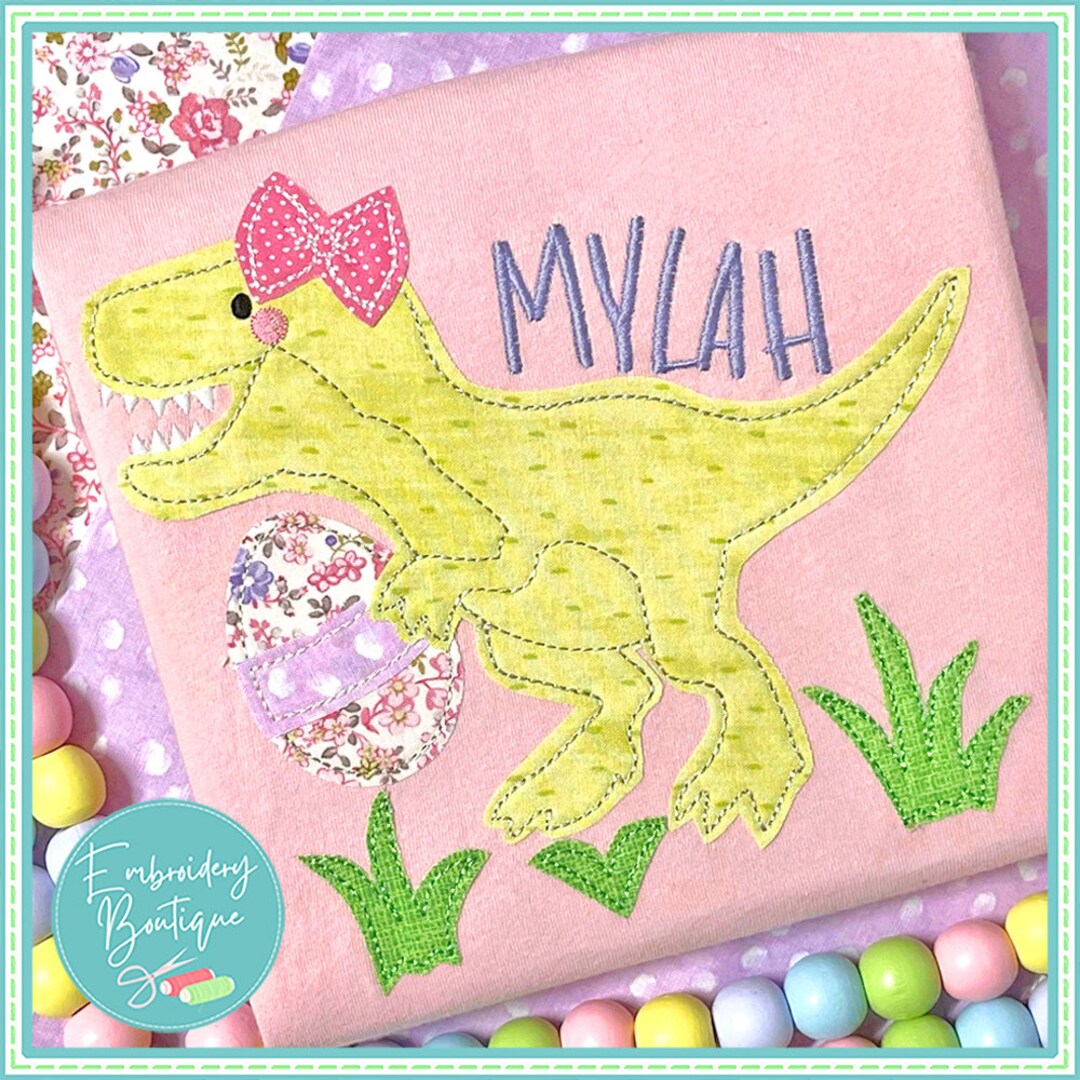 Easter Dinosaur Bow Applique: Bean Stitch Machine Embroidery (digital ...