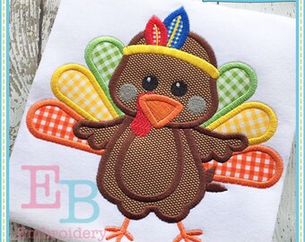 Indian Turkey Applique: Thanksgiving Embroidery Design (Digital File)