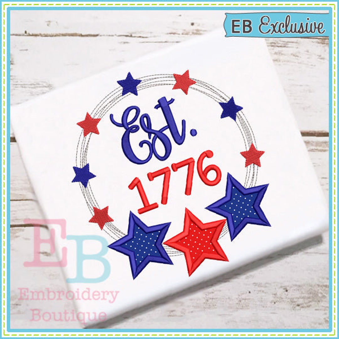 Star Wreath Embroidery Design: 4th July, Red White & Blue (digital File ...