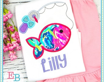 Fishing Pole Fish Applique Machine Embroidery Design Instant Download - Etsy