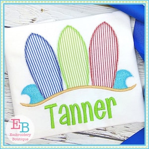 3 Surfboards with Sand Zigzag Applique, INSTANT DOWNLOAD, Multiple Sizes & Formats, Machine Embroidery Digital File, Summer Surfing Beach