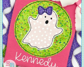 Ghost Bow Applique Design: Halloween Bean Stitch Embroidery (Instant Download)