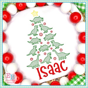 Dino Christmas Tree Sketch Embroidery Design (Digital File)