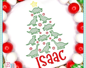 Dino Christmas Tree Sketch Embroidery Design (Digital File)