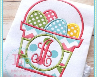 Monogram Easter Basket Machine Embroidery Design (Digital File)